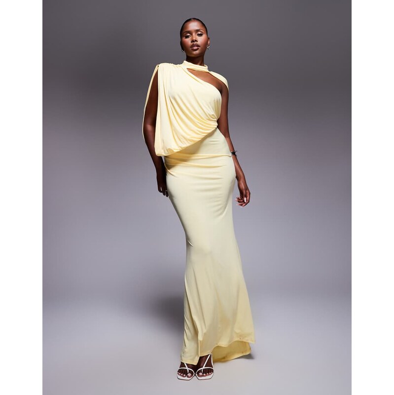ASOS DESIGN one shoulder drape maxi dress with cape detail in