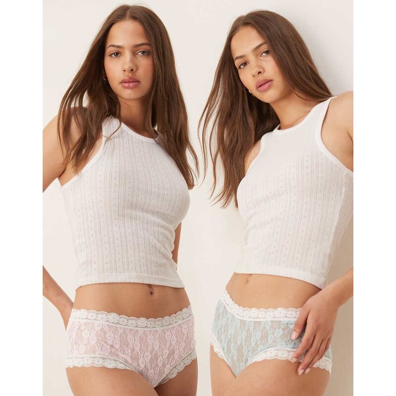 ASOS DESIGN 2 pack all over lace boxer in lilac and baby blue-Multi 107405507