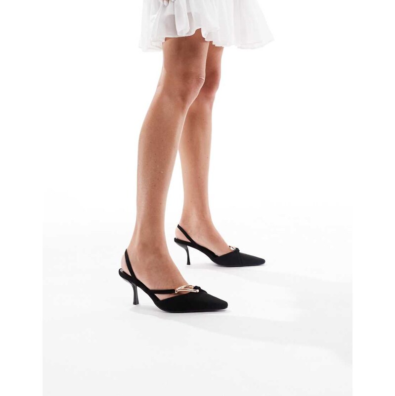 Glamorous tie around heeled shoes in black micro 113261369