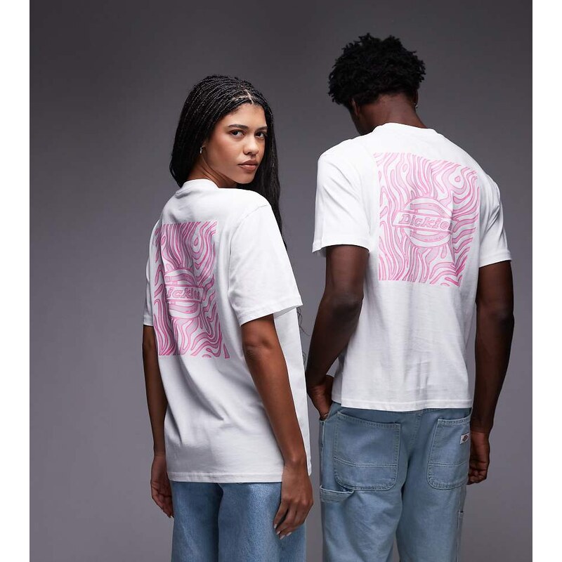 Dickies paradise abstract graphic backprint t-shirt in white and pink 107405586