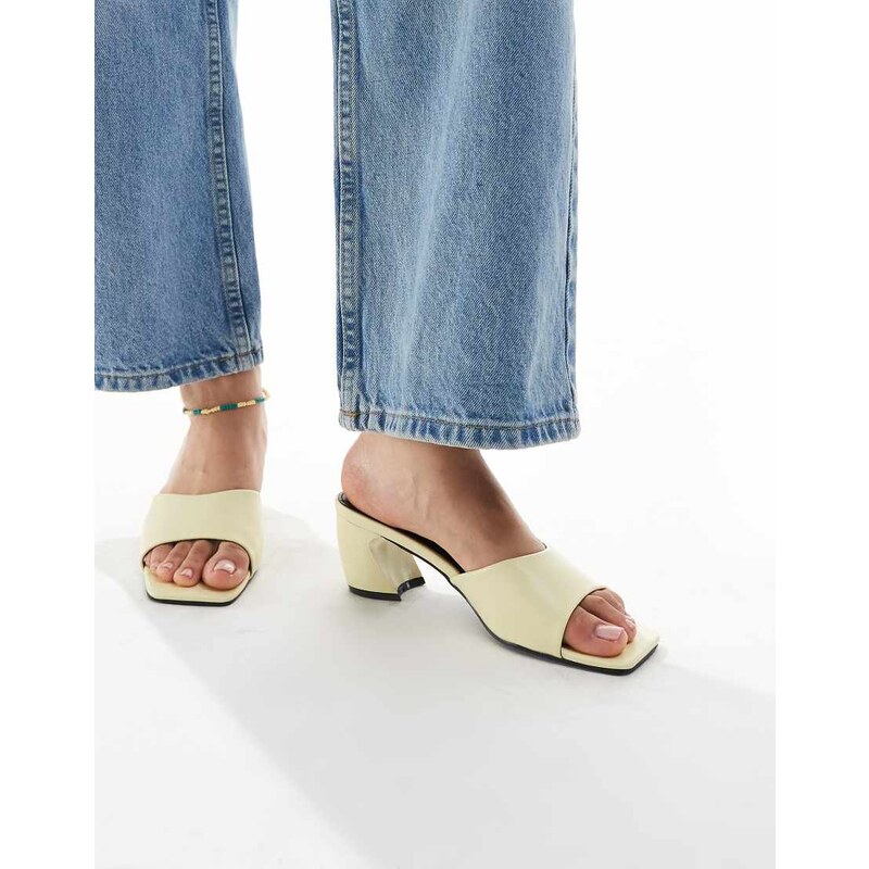 RAID Saanvi block heeled mules in butter yellow