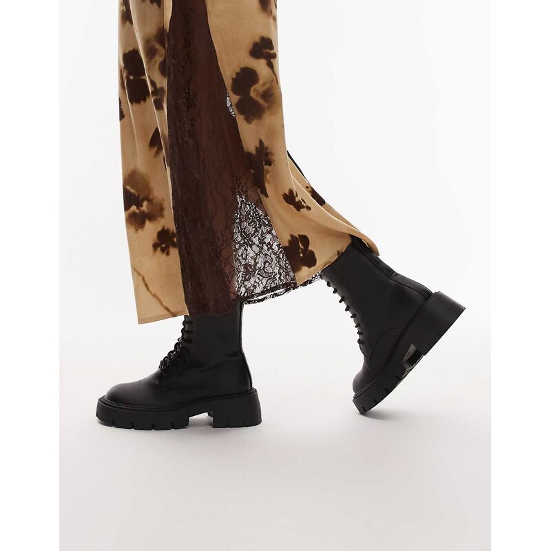 Topshop Lawrence chunky lace up boots in black