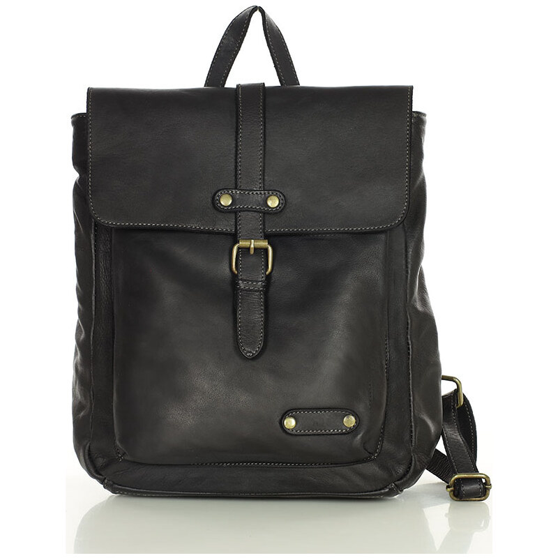 Genuine Leather MARCO MAZZINI Černý vintage batoh Černá 85890260
