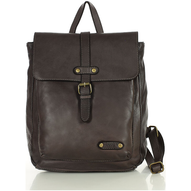 Genuine Leather MARCO MAZZINI Hnědý kožený praktický batoh Hnědá 85890265