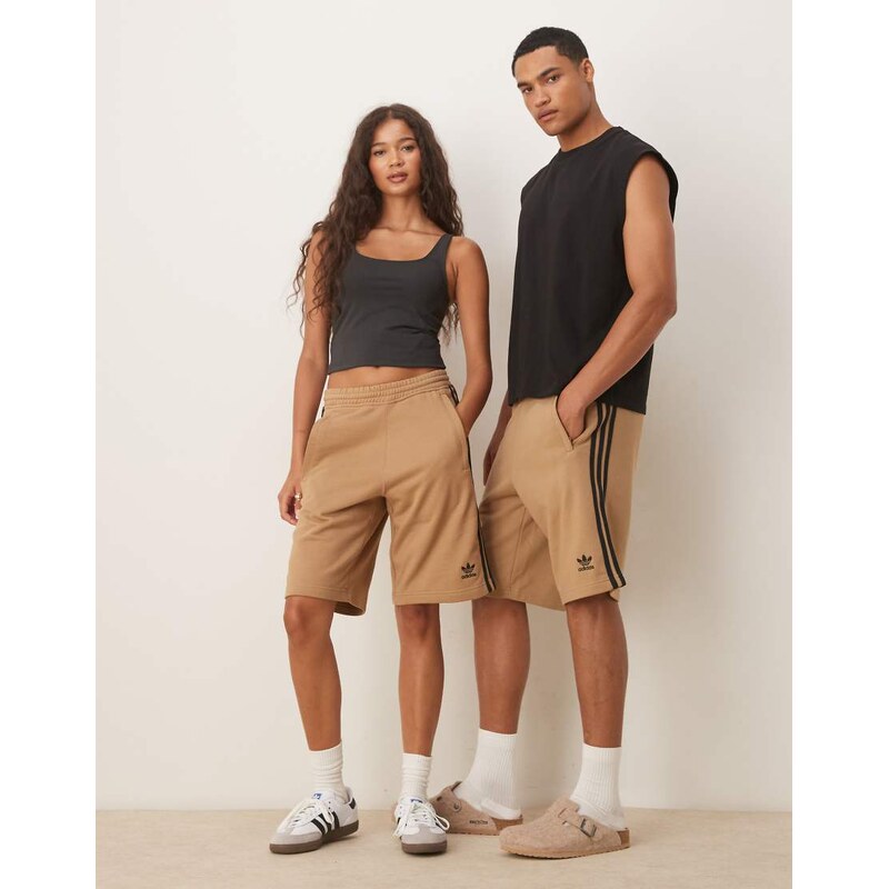 adidas Originals Adicolor 3 stripe shorts in beige-Neutral 107408745