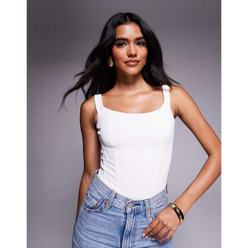 Good American sculpting corset bodysuit in white-Black 113261635