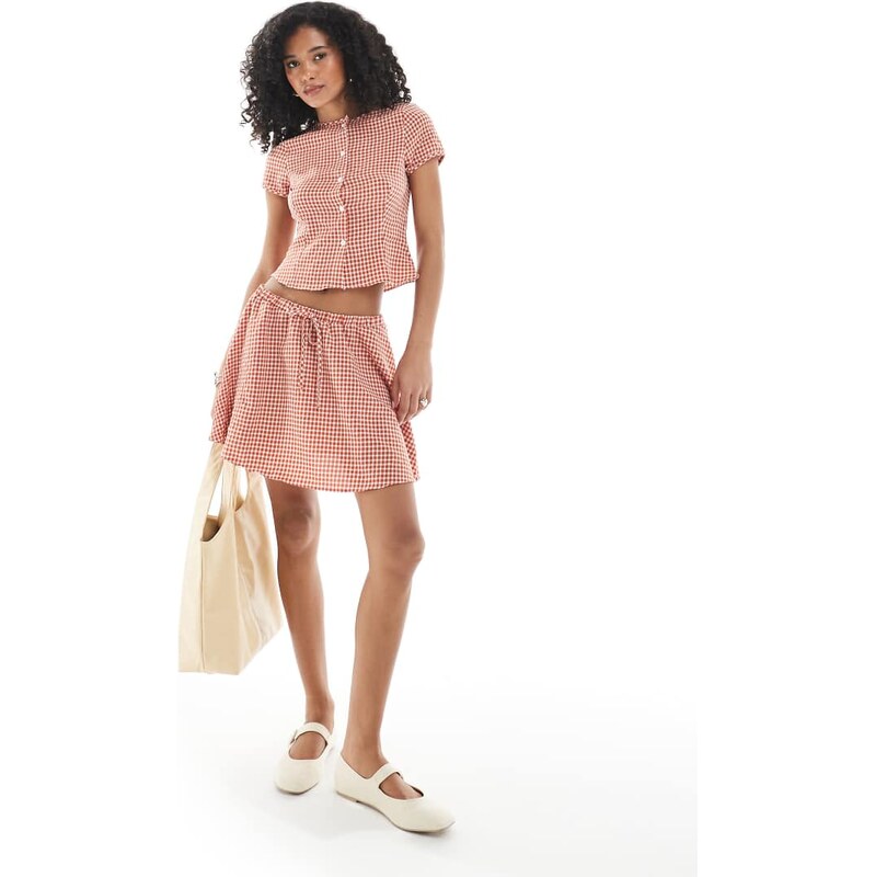 ASOS DESIGN elasticated waist co-ord mini skirt in red gingham