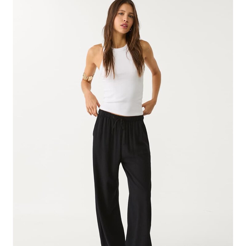 Stradivarius petite trousers with linen in black