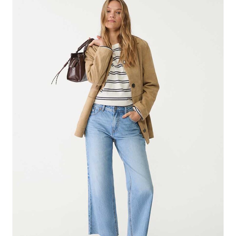 Stradivarius Tall d96 cropped straight-fit jeans in medium blue 107408965