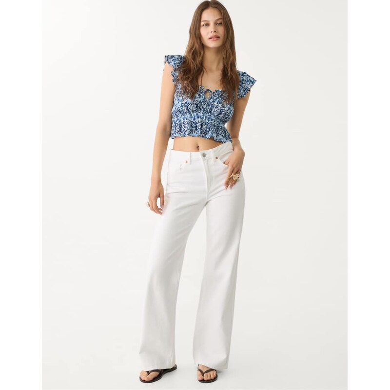 Stradivarius D92 straight wide jeans in white