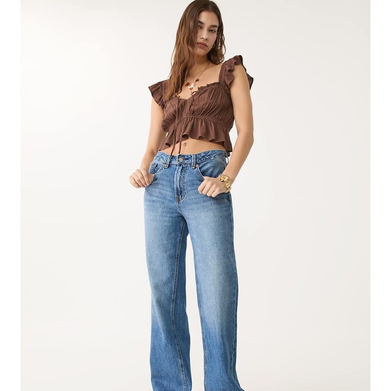 Stradivarius Tall d92 straight wide-leg jeans in medium blue denim 107408971