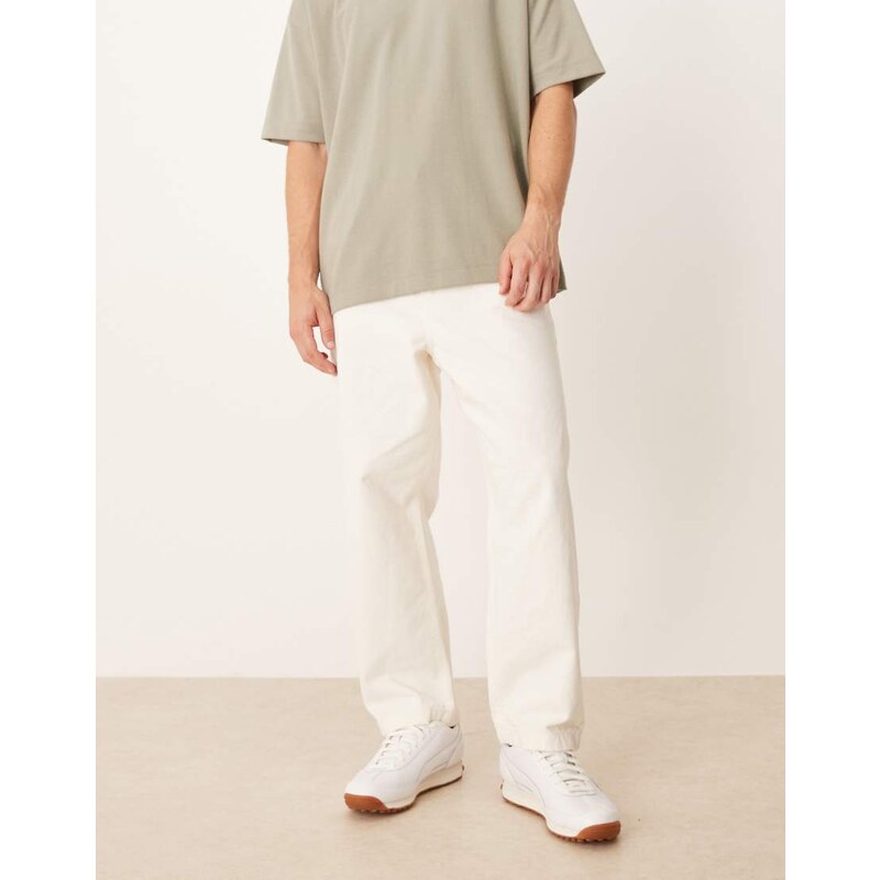 ASOS DESIGN loose straight jeans in ecru-White