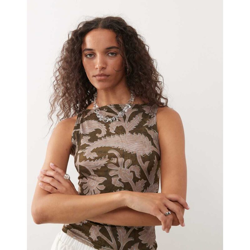 Reclaimed Vintage slash neck tank in oversized paisley print