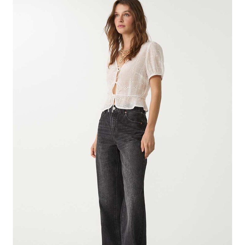 Stradivarius Tall d92 straight wide-leg jeans in washed black-Grey 108251088