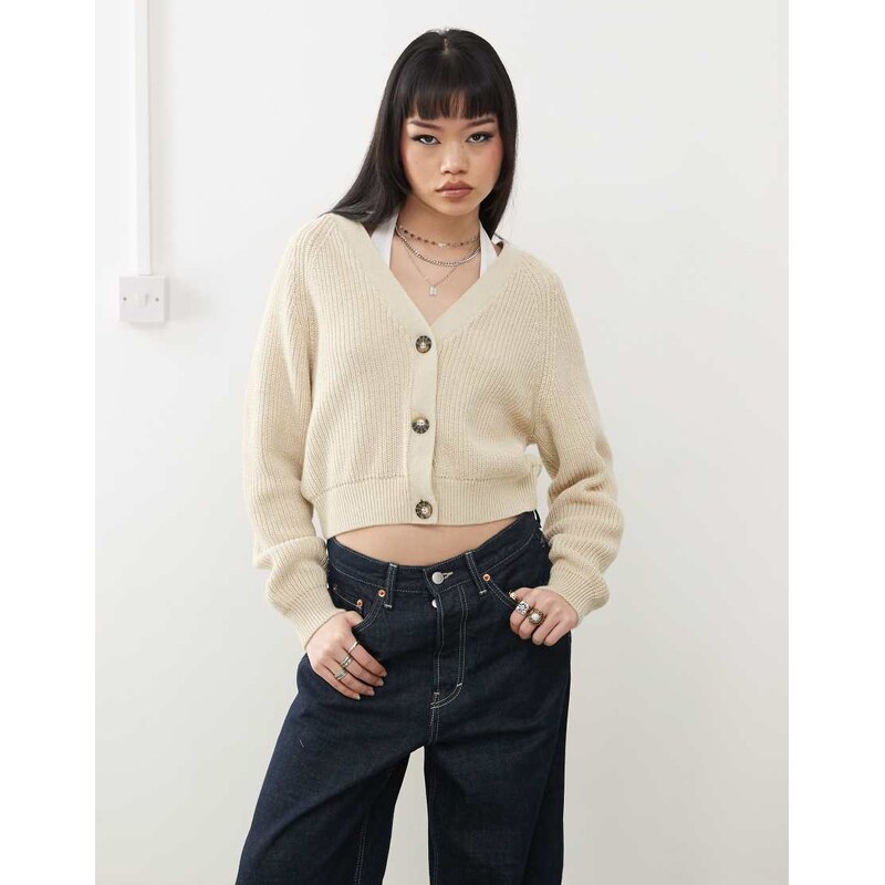 Monki cable rib knitted cardigan in grey melange 107426591