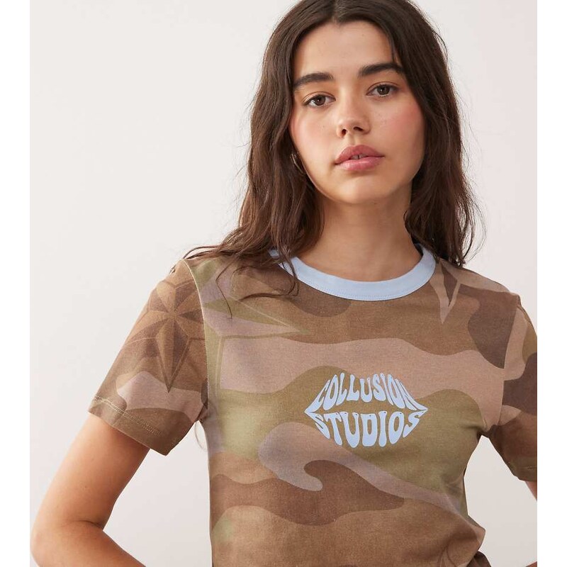 COLLUSION camo print baby tee-Multi
