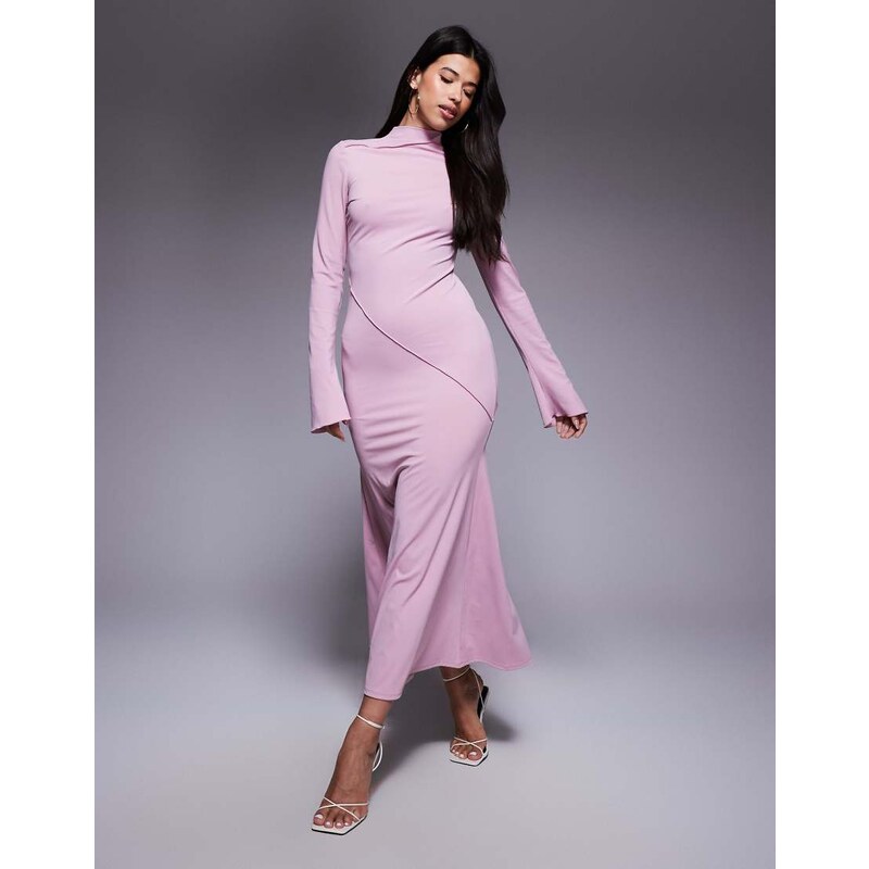 Daska maxi dress with asymmetric seam detail in soft pink