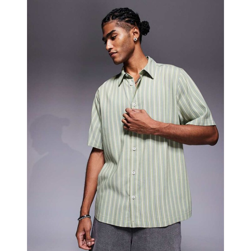 ASOS DESIGN relaxed stripe shirt in green-Blue