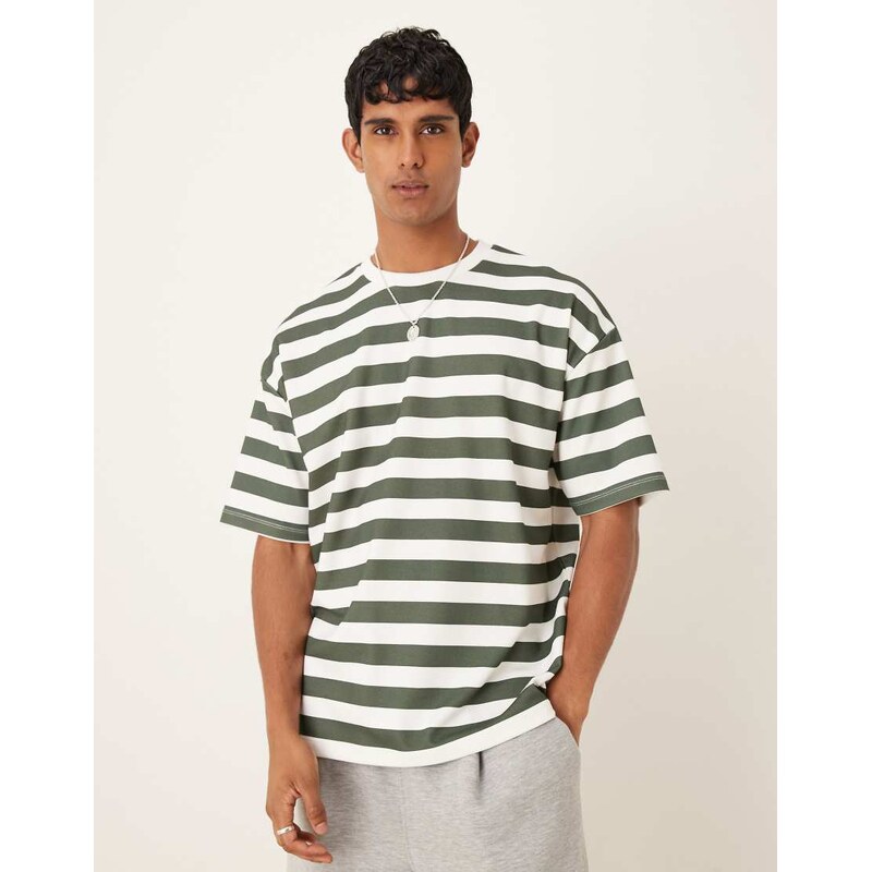 ASOS DESIGN heavyweight oversized t-shirt in green and white