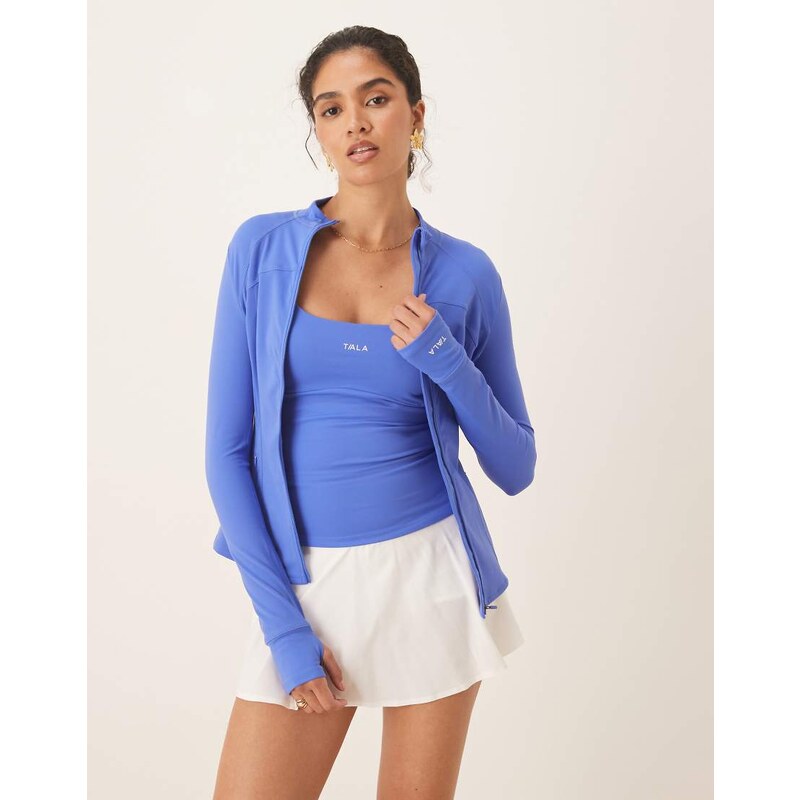 TALA SkinLuxe zip through full length running top in blue - MBLUE 108146019