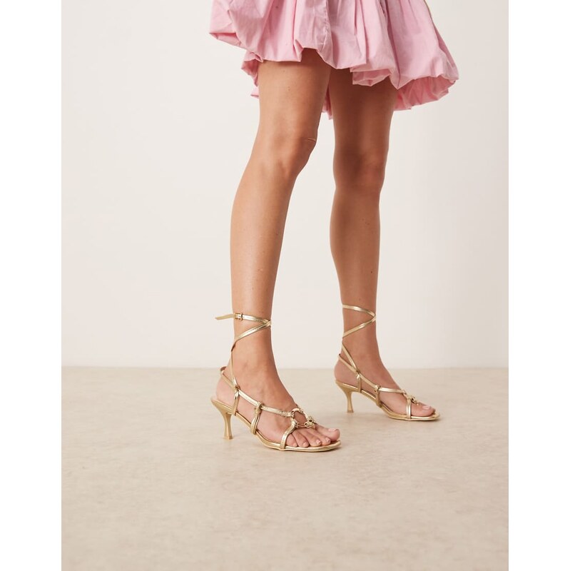 RAID Danika tie leg heeled sandals with metal detail in gold 113261863