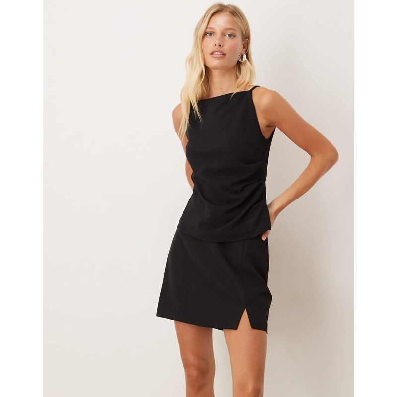 AWARE high neck structured cami top with ruched side detail In black 107981479