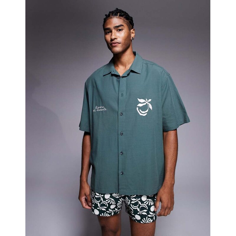 ASOS DESIGN co-ord oversized shirt with chest embroidery in