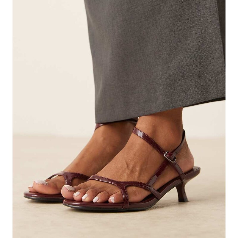 Glamorous Wide Fit kitten heel strappy sandals in burgundy
