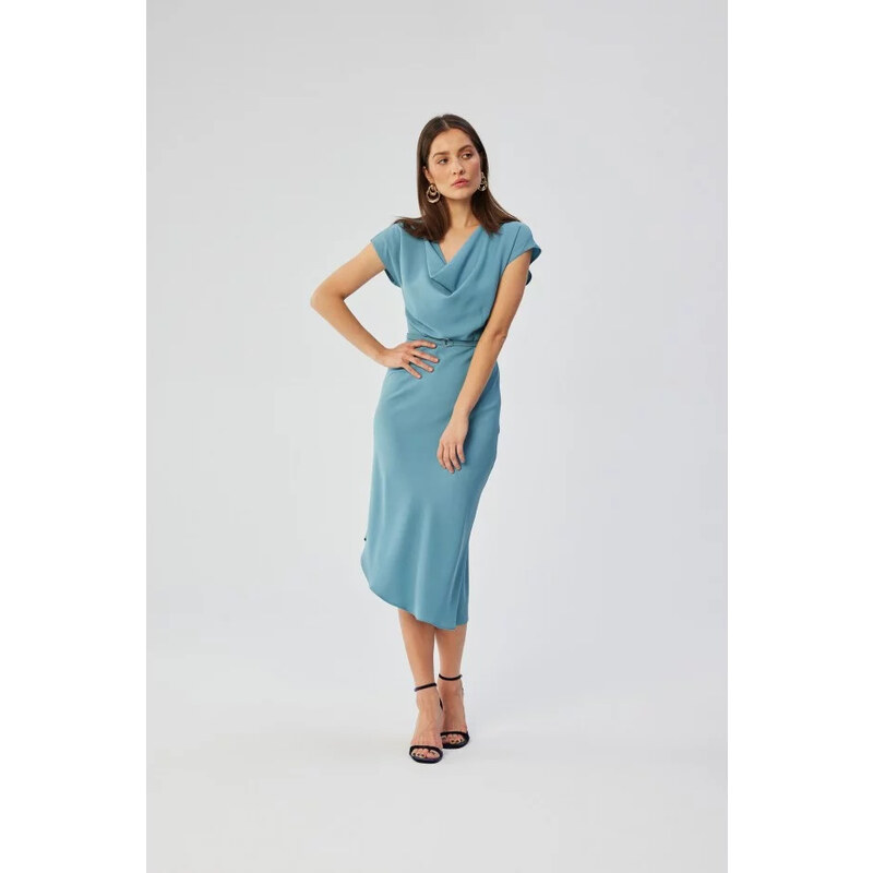 Asymetrické pouzdrové šaty S362 tyrkysově modré - Stylove 107438296