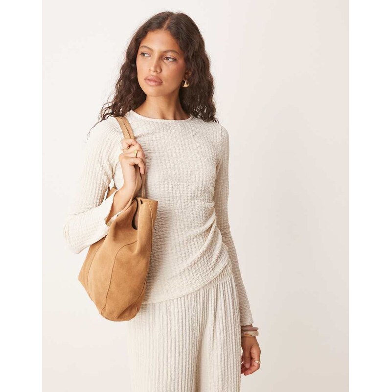 ASOS DESIGN co-ord long sleeve textured ruched side detail top