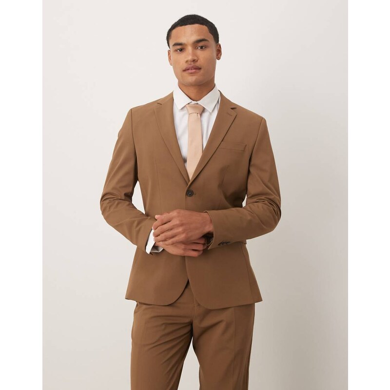 Selected slim fit blazer in dark tan-Brown