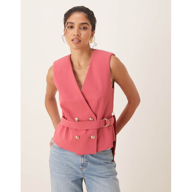 ASOS DESIGN tie waistcoat in berry-Pink