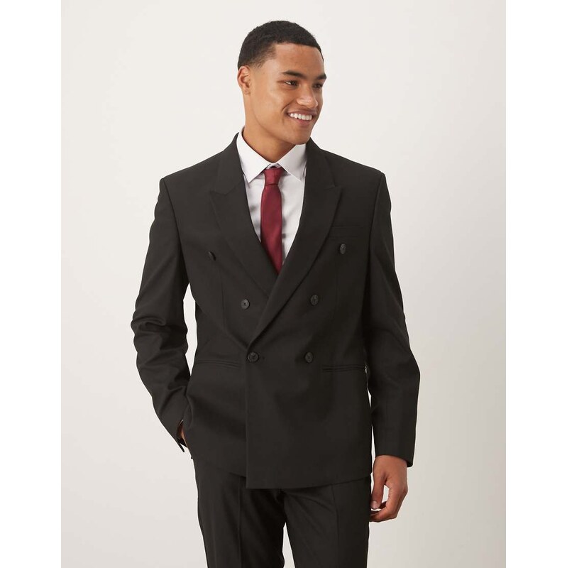 ASOS DESIGN double breasted slim suit jacket in black
