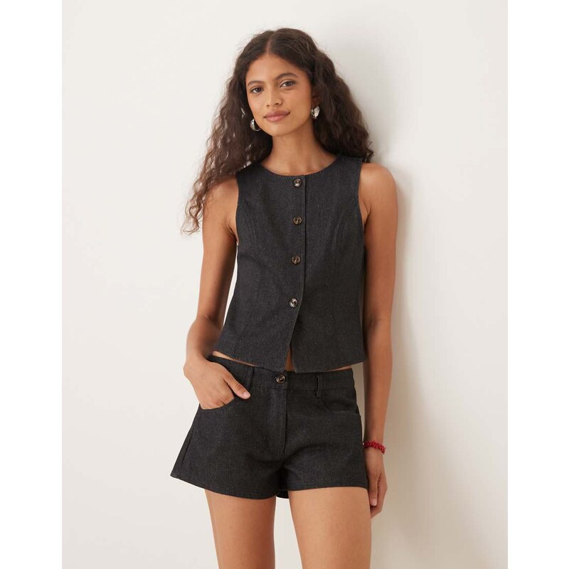 Motel anila button through denim vest in indigo-Navy 107446821