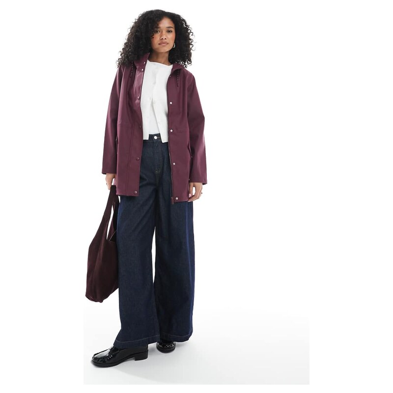 Vero Moda coated rain jacket with hood in burgundy-Red