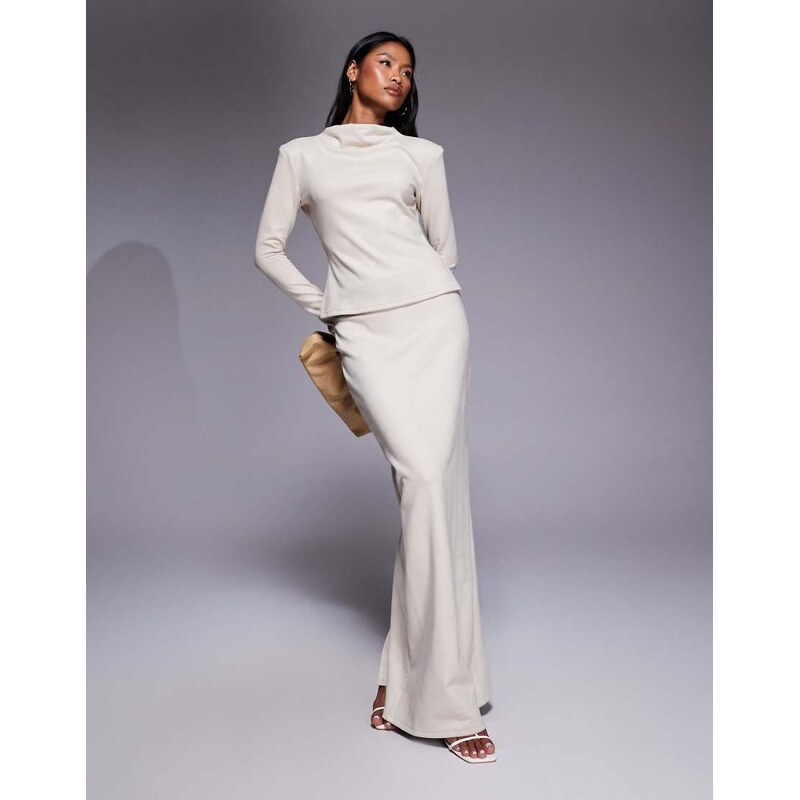 Daska high neck faux suede top co-ord in cream-White