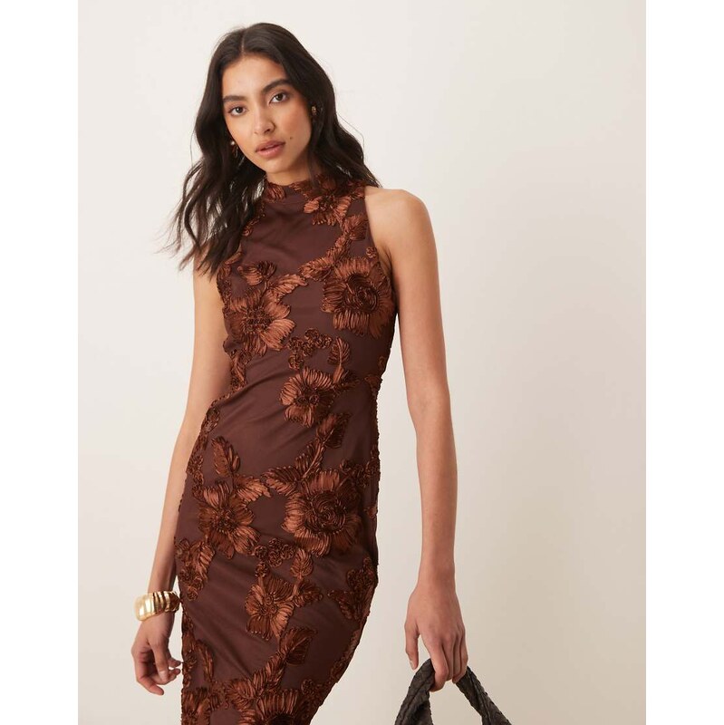 Pretty Lavish Meg racer midaxi dress in brown floral 107519368