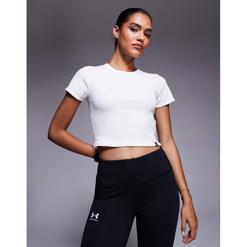 Under Armour Rival ribbed baby tee in white 107446859