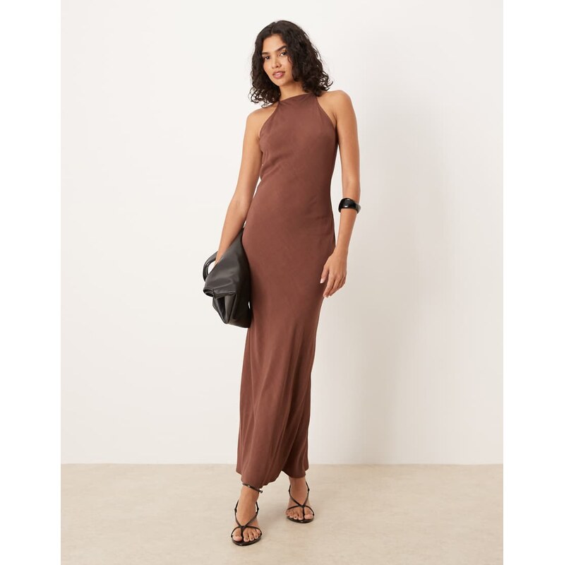 ASOS DESIGN racer neck maxi dress in brown