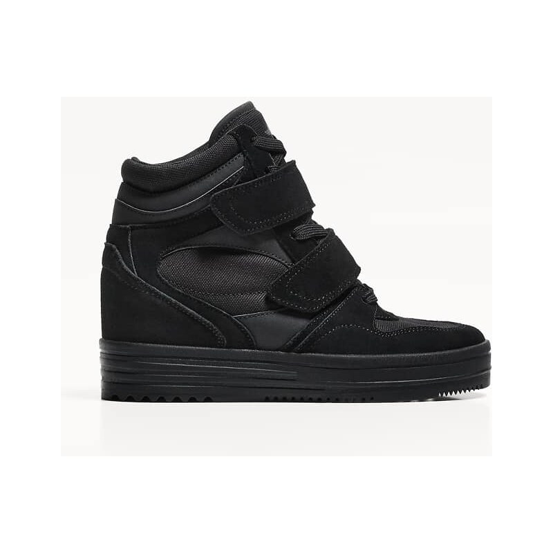 Bershka high top trainers with inner wedge in black 107446897