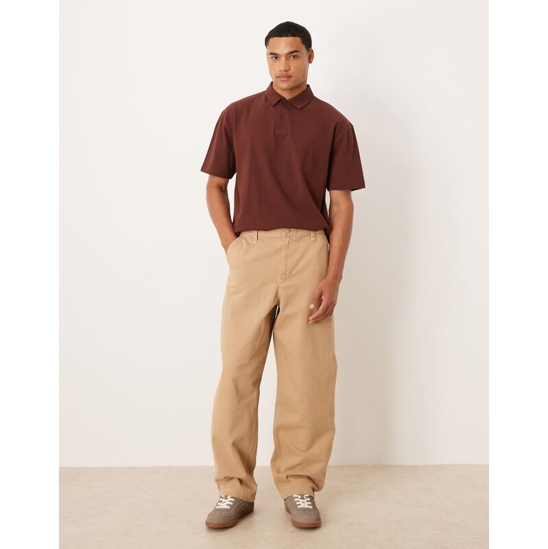 ASOS DESIGN loose straight trousers in beige-Neutral