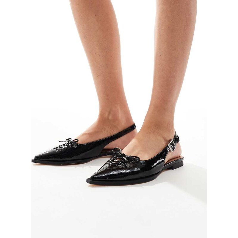schuh Lorie strappy detail ballet flats in leather black