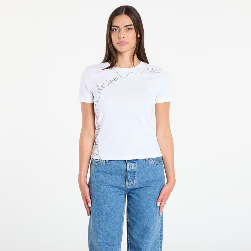 Tričko Desigual T-Shirt With Embroidered Lettering White XS