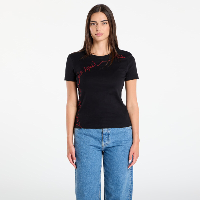 Tričko Desigual T-Shirt With Embroidered Lettering Black S 107449099