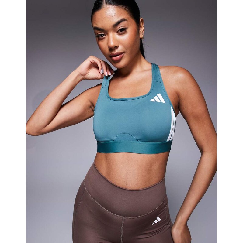 adidas performance adidas Training 3 stripe mid support sports bra in 107449347