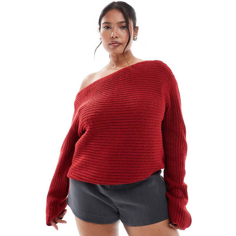 ASOS Curve ASOS DESIGN Curve knitted off the shoulder slouchy