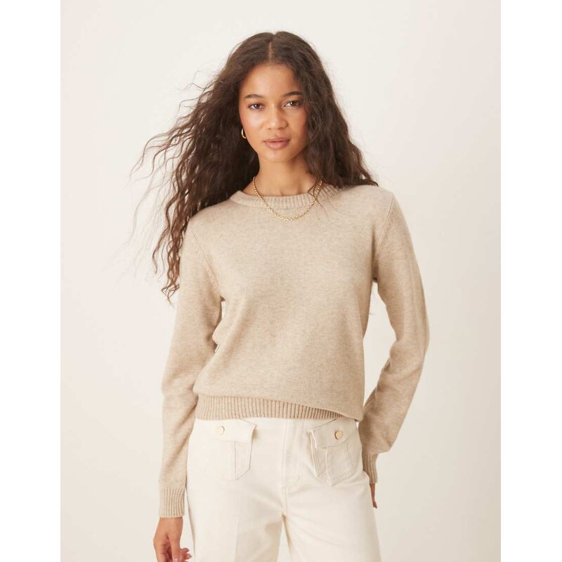 Vila o-neck knitted jumper in natural melange-Neutral 115512555
