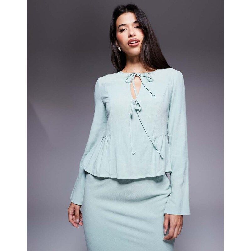 Daska linen blouse co-ord in sage-Navy
