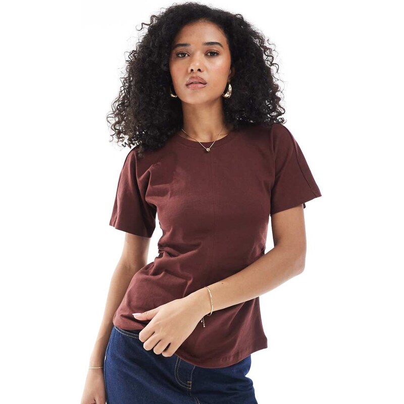 ONLY cinch waist t-shirt in burgundy-Red
