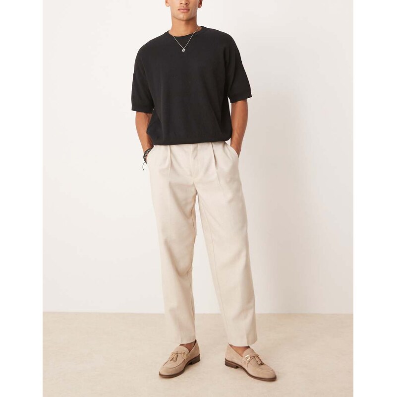 ASOS DESIGN smart oversized tapered pleated trousers with wool
